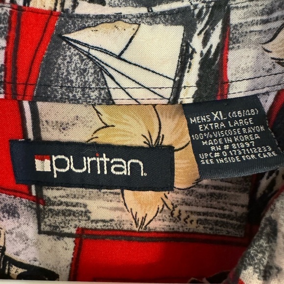 Puritan Vacation Shirt Men Sz XL Button Front Red Lighthouse Sailing SS Collared - Picture 4 of 4